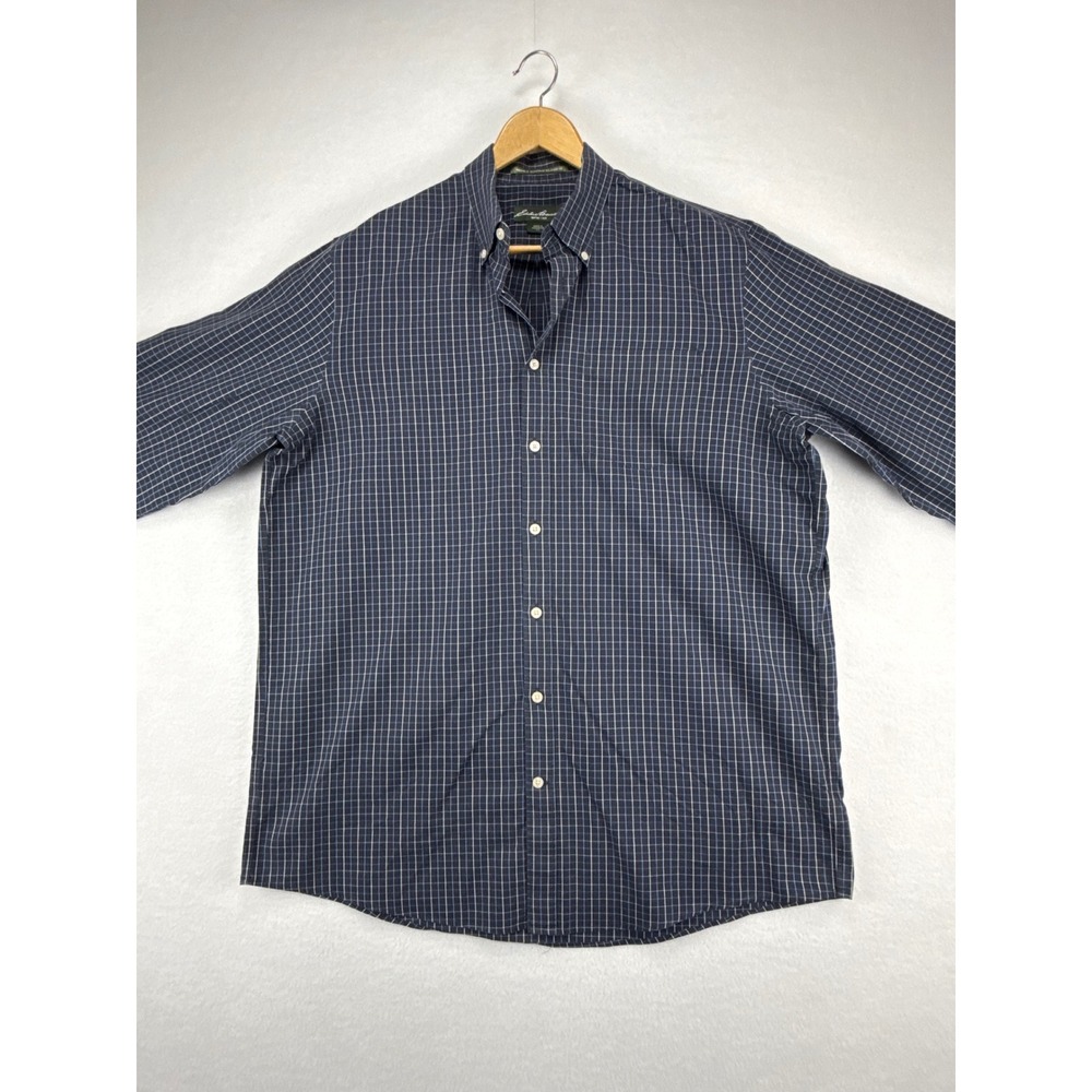 Eddie Bauer Shirt Mens TXL Tall Blue Plaid Long Sleeve Wrinkle Resistant Relaxed